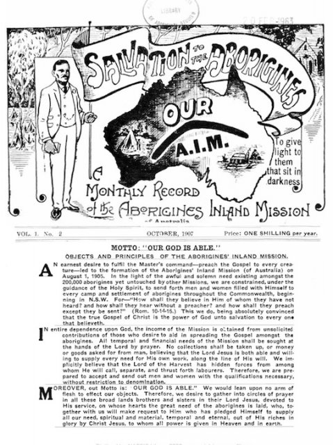 Aborigines Inland Mission monthly record: Our AIM, cover Oct 1907